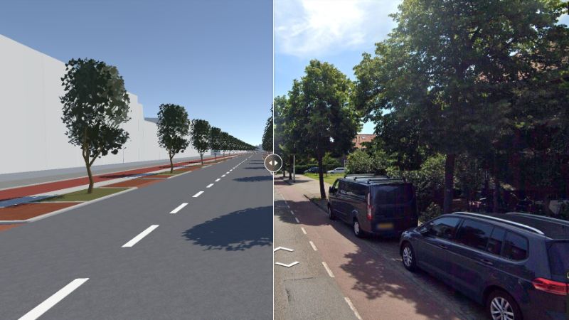 A screenshot of the InfraShaper. On the right you can see the new situation of a street and on the left the current situation of a street.