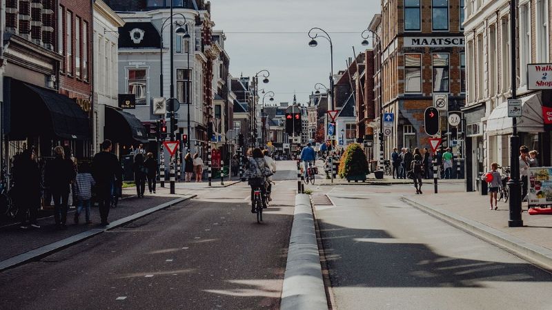 Cycling people in Haarlem.