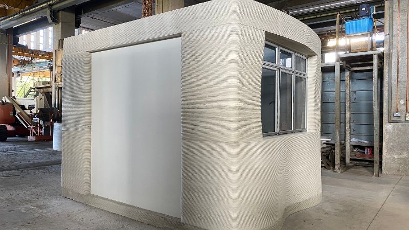 A part of a house, made with 3D concrete printing.