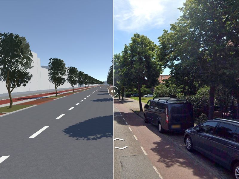 A screenshot of the InfraShaper. On the right you can see the new situation of a street and on the left the current situation of a street.