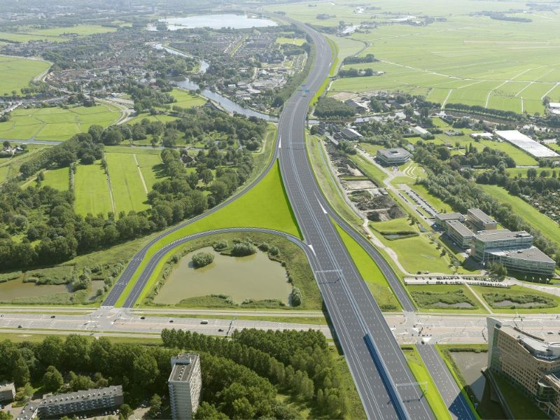 Aerial photo of the Dutch highway around Amstelveen, and the traffic juntion Badhoevedorp Holendrecht.