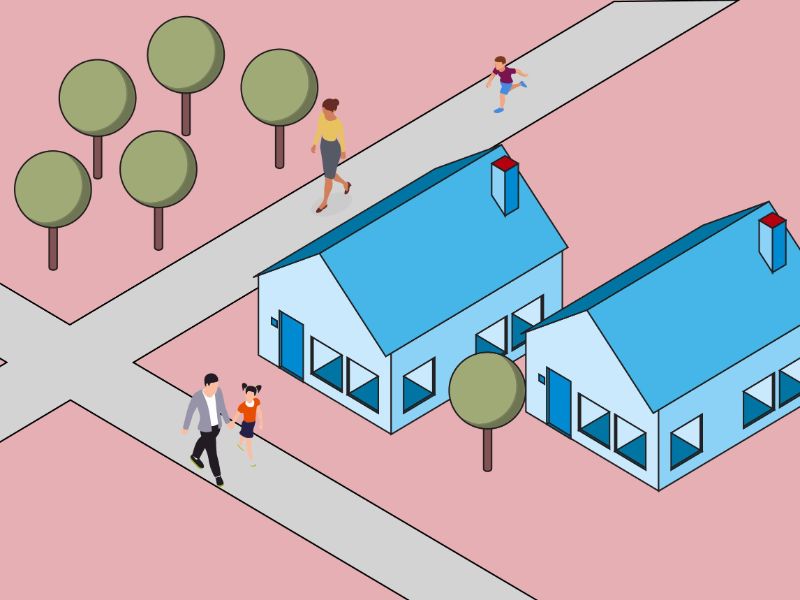 An illustration of pedestrians in a city.